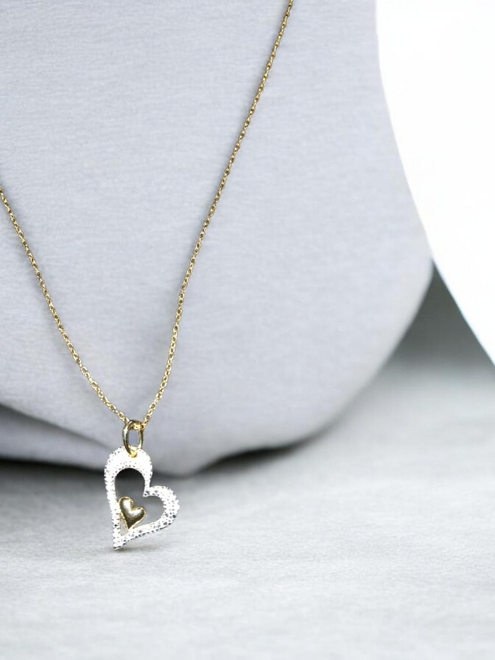Gold and Silver Heart Pendant Necklace - Women Jewelry
